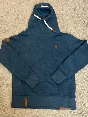 Naketano Men's Navy Blue Pullover Hoodie with Contrast Drawcords